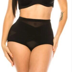 Power Net Brief High- Waist Mesh Tummy Control & Cincher Brief/Black| Small